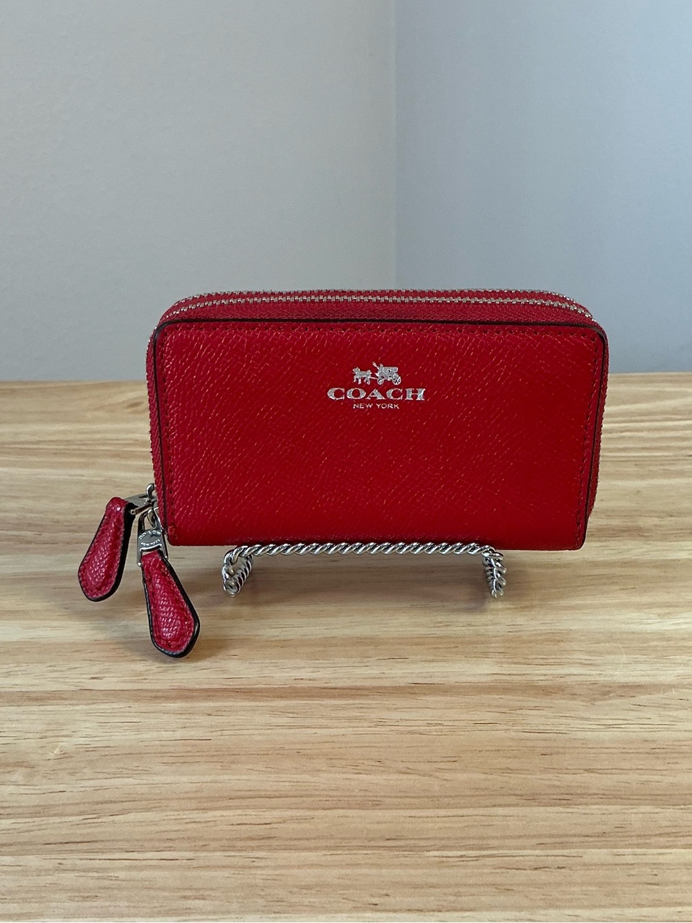 COACH Red Leather Double-Zip Compact Wallet F57855